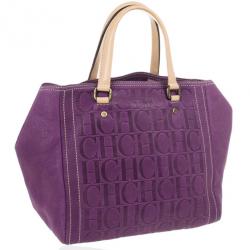 Pre Owned Carolina Herrera Purple Monogram Embossed Tote