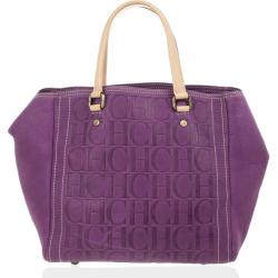 Pre Owned Carolina Herrera Purple Monogram Embossed Tote