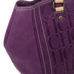 Pre Owned Carolina Herrera Purple Monogram Embossed Tote