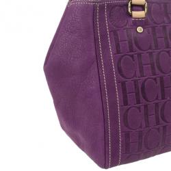 Pre Owned Carolina Herrera Purple Monogram Embossed Tote