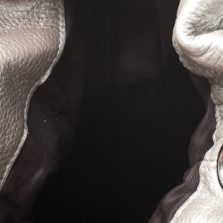 Pre Owned Carolina Herrera Metallic Silver Embossed Leather Bow Bucket Shoulder Bag