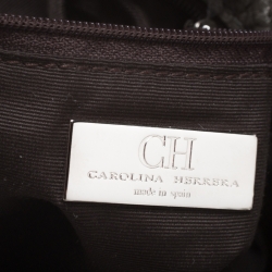 Pre Owned Carolina Herrera Metallic Silver Embossed Leather Bow Bucket Shoulder Bag