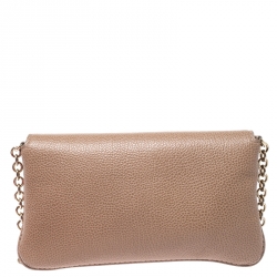 Pre Owned Carolina Herrera Beige Leather Flap Crossbody Bag