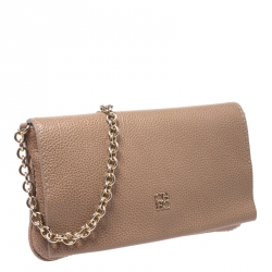 Pre Owned Carolina Herrera Beige Leather Flap Crossbody Bag