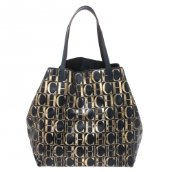 Pre Owned Carolina Herrera Midnight Blue Monogram Leather Matryoshka Tote