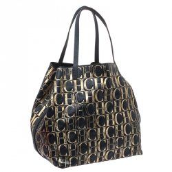 Pre Owned Carolina Herrera Midnight Blue Monogram Leather Matryoshka Tote