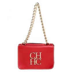 Carolina Herrera Red Leather Shoulder Bag 