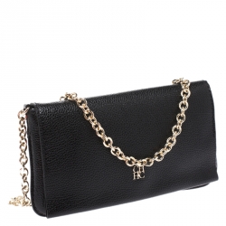 Pre Owned Carolina Herrera Black Leather Flap Crossbody Bag