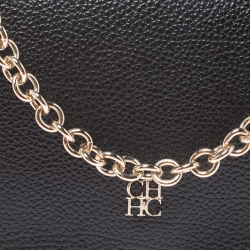 Pre Owned Carolina Herrera Black Leather Flap Crossbody Bag