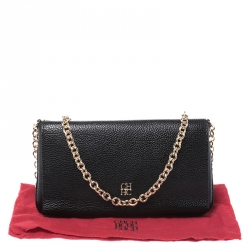 Pre Owned Carolina Herrera Black Leather Flap Crossbody Bag