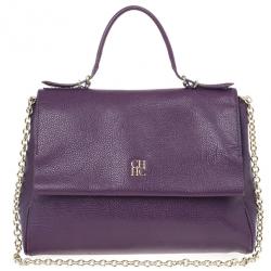 Pre Owned Carolina Herrera Purple Leather Minueto Flap Bag