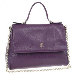 Pre Owned Carolina Herrera Purple Leather Minueto Flap Bag