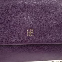 Pre Owned Carolina Herrera Purple Leather Minueto Flap Bag