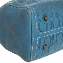 Carolina Herrera Light Blue Monogram Leather Large Andy Boston Bag