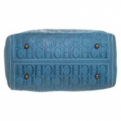 Carolina Herrera Light Blue Monogram Leather Large Andy Boston Bag
