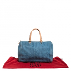 Carolina Herrera Light Blue Monogram Leather Large Andy Boston Bag