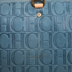 Carolina Herrera Light Blue Monogram Leather Large Andy Boston Bag