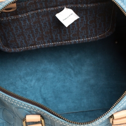 Carolina Herrera Light Blue Monogram Leather Large Andy Boston Bag