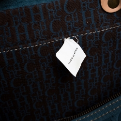 Carolina Herrera Light Blue Monogram Leather Large Andy Boston Bag