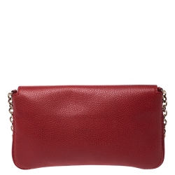 Pre Owned Carolina Herrera Red Leather Chain Flap Shoulder Bag