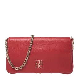 Pre Owned Carolina Herrera Red Leather Chain Flap Shoulder Bag