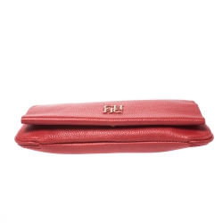 Pre Owned Carolina Herrera Red Leather Chain Flap Shoulder Bag