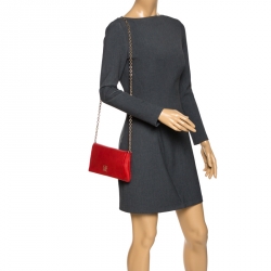 Pre Owned Carolina Herrera Red Leather Chain Flap Shoulder Bag