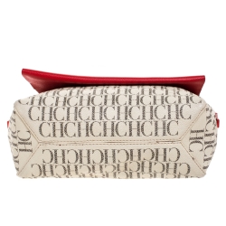 Pre Owned Carolina Herrera Beige/Red Monogram Coated Canvas Flap Crossbody Bag