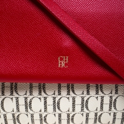 Pre Owned Carolina Herrera Beige/Red Monogram Coated Canvas Flap Crossbody Bag