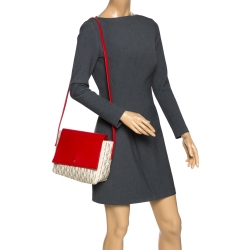 Pre Owned Carolina Herrera Beige/Red Monogram Coated Canvas Flap Crossbody Bag