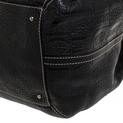 Pre Owned Carolina Herrera Black Monogram Leather Shoulder Bag