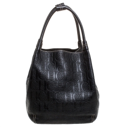 Pre Owned Carolina Herrera Black Monogram Leather Shoulder Bag