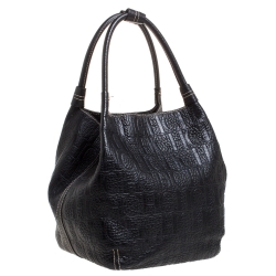 Pre Owned Carolina Herrera Black Monogram Leather Shoulder Bag