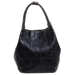 Pre Owned Carolina Herrera Black Monogram Leather Shoulder Bag