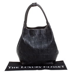 Pre Owned Carolina Herrera Black Monogram Leather Shoulder Bag