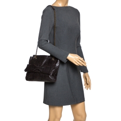 Pre Owned Carolina Herrera Brown Monogram Leather Audrey Shoulder Bag