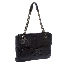 Pre Owned Carolina Herrera Brown Monogram Leather Audrey Shoulder Bag