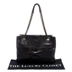 Pre Owned Carolina Herrera Brown Monogram Leather Audrey Shoulder Bag