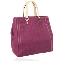 Pre Owned Carolina Herrera Leather Purple CH Monogram Tote