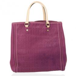 Pre Owned Carolina Herrera Leather Purple CH Monogram Tote