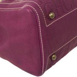 Pre Owned Carolina Herrera Leather Purple CH Monogram Tote