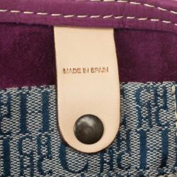 Pre Owned Carolina Herrera Leather Purple CH Monogram Tote
