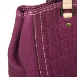 Pre Owned Carolina Herrera Leather Purple CH Monogram Tote