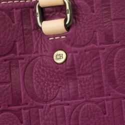 Pre Owned Carolina Herrera Leather Purple CH Monogram Tote