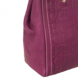 Pre Owned Carolina Herrera Leather Purple CH Monogram Tote