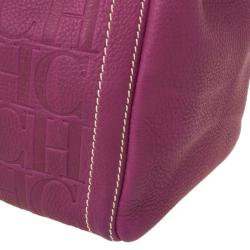 Pre Owned Carolina Herrera Leather Purple CH Monogram Tote