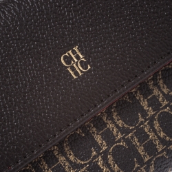 Pre Owned Carolina Herrera Brown Monogram Leather Tri Fold Compact Wallet