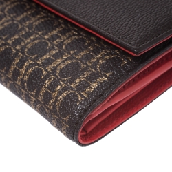 Pre Owned Carolina Herrera Brown Monogram Leather Tri Fold Compact Wallet