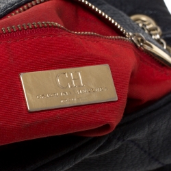 Pre Owned Carolina Herrera Navy Blue Leather Flap Shoulder Bag