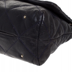 Pre Owned Carolina Herrera Navy Blue Leather Flap Shoulder Bag